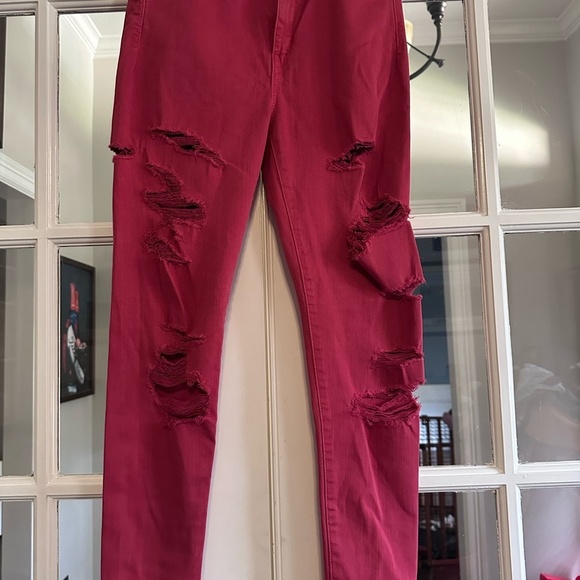 American Eagle Outfitters Red Skinny Jeans Distressed - Picture 1 of 3
